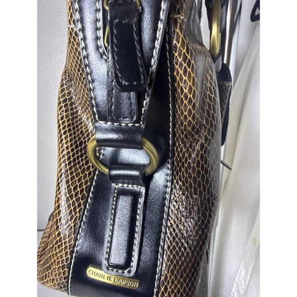 Charlie Lapson Large Snake Embossed Brown Shoulder Bag - Picture 7 of 9